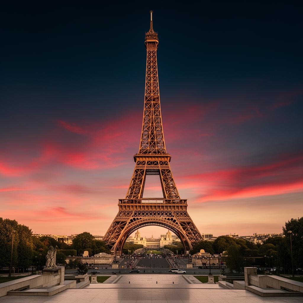 Torre Eiffel ao entardecer em Paris — curso de francês em Maringá